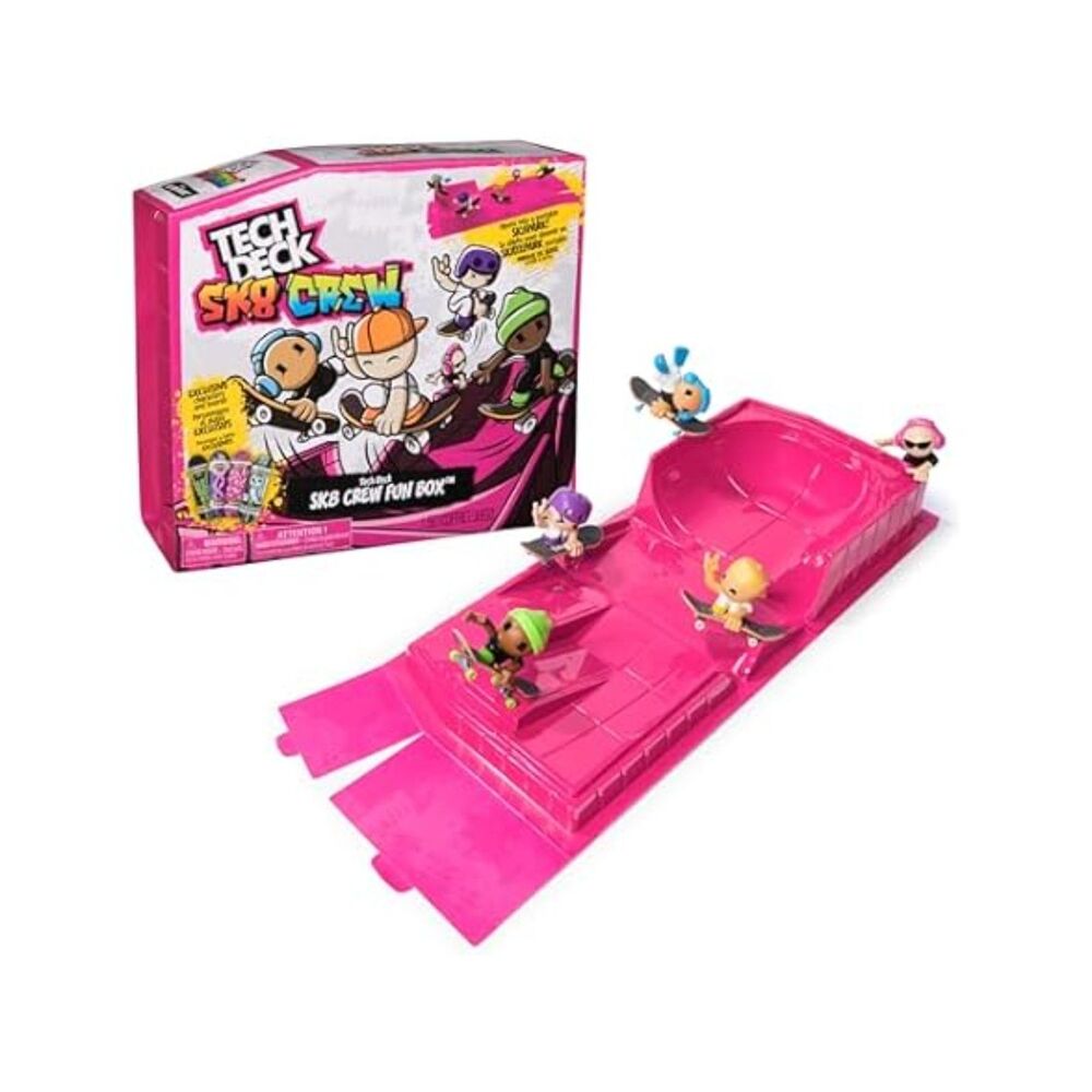 TECH DECK Sk8 Crew Fun Box, Portable Transforming Sk8 Park with 4 Fingerboards &
